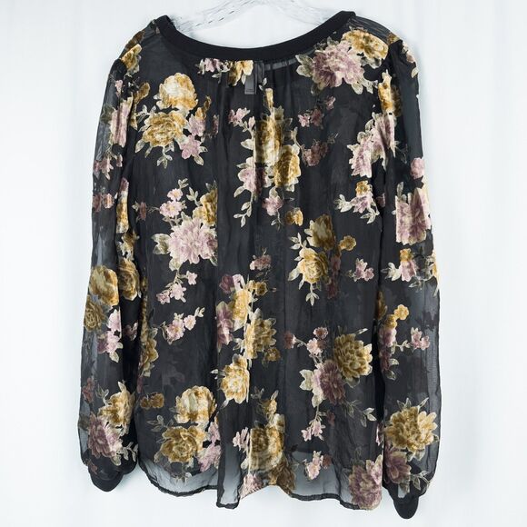A New Day Floral Velvet Burnout Mesh Pullover Womens Large Sheer Whimsigoth - Picture 2 of 14